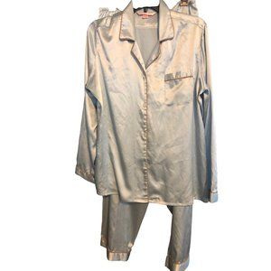 Victoria's Secret Angels Blue Tan Trim Long Sleeved Pajama Top and Pants Large
